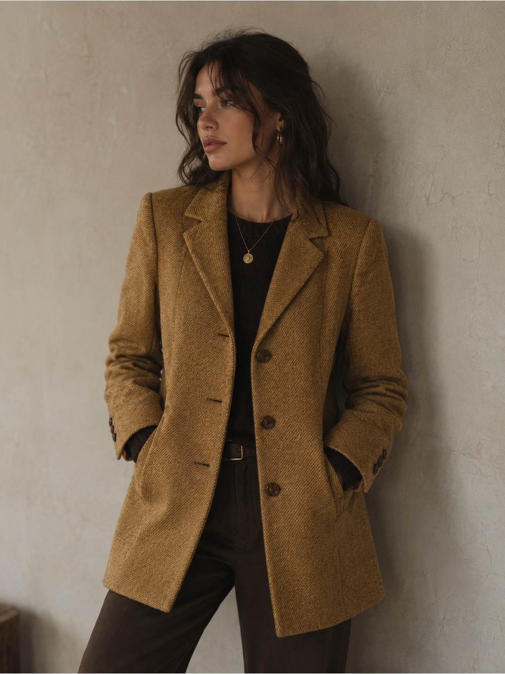 Vintage Tombolini 100% Wool Blazer Made in Italy Camel Brown Tweed
